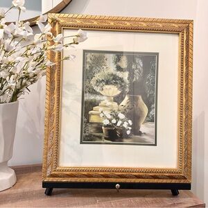 Classic Low Country Gardens double matted Moody Art Print Gold Brass Frame 16x18